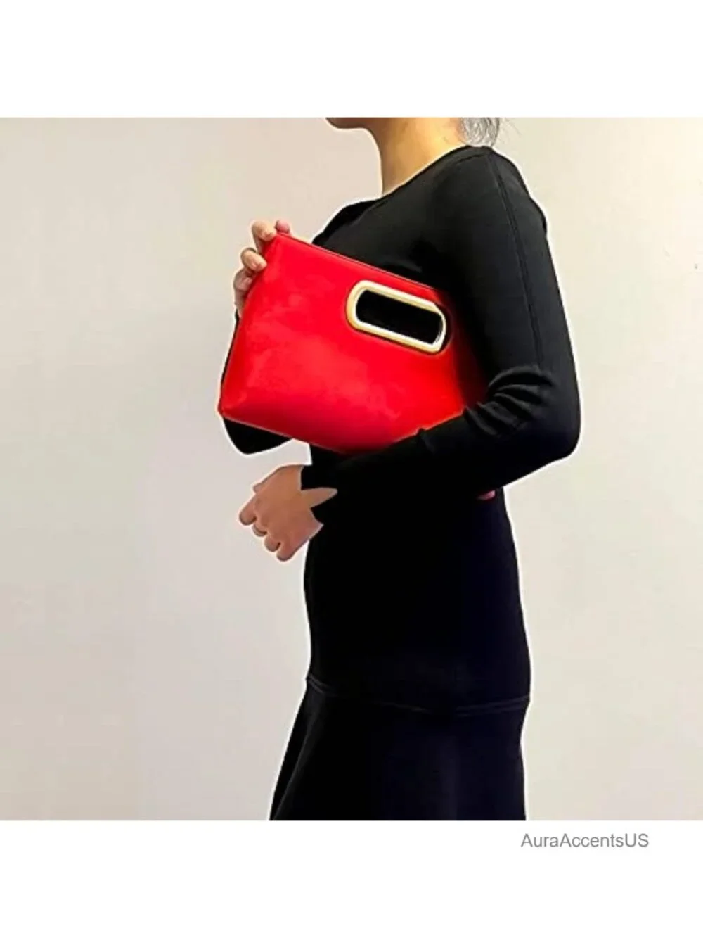 Faux Suede Top Handle Clutch with Detachable Chain Strap